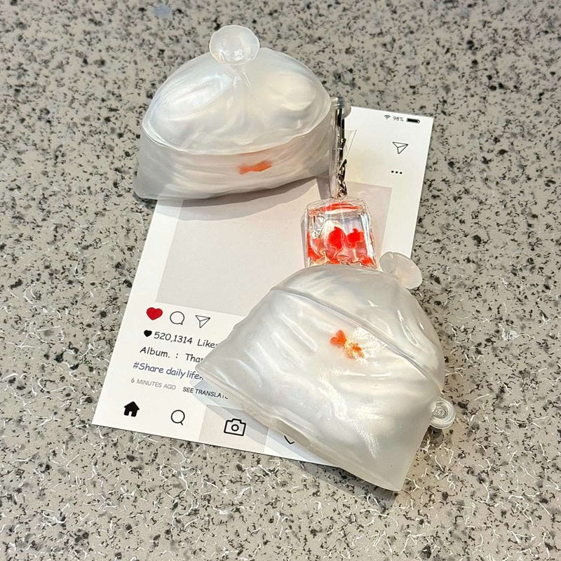 White Transparent Garbage Bag Goldfish Pendant Bluetooth Earbuds Case