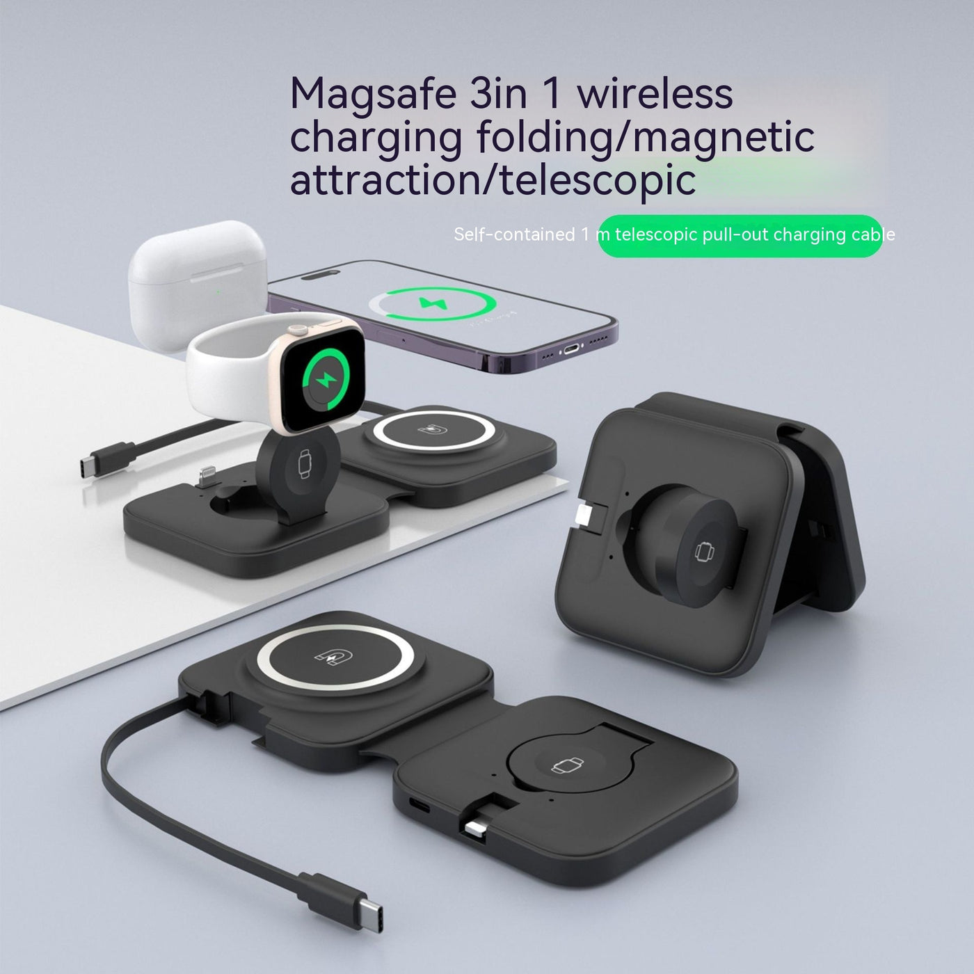 Magsafe Magnetic Wireless Charger 15W Folding Comes With Flexible Wire