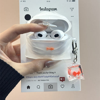 White Transparent Garbage Bag Goldfish Pendant Bluetooth Earbuds Case