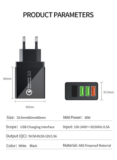 USB mobile phone charger with digital display