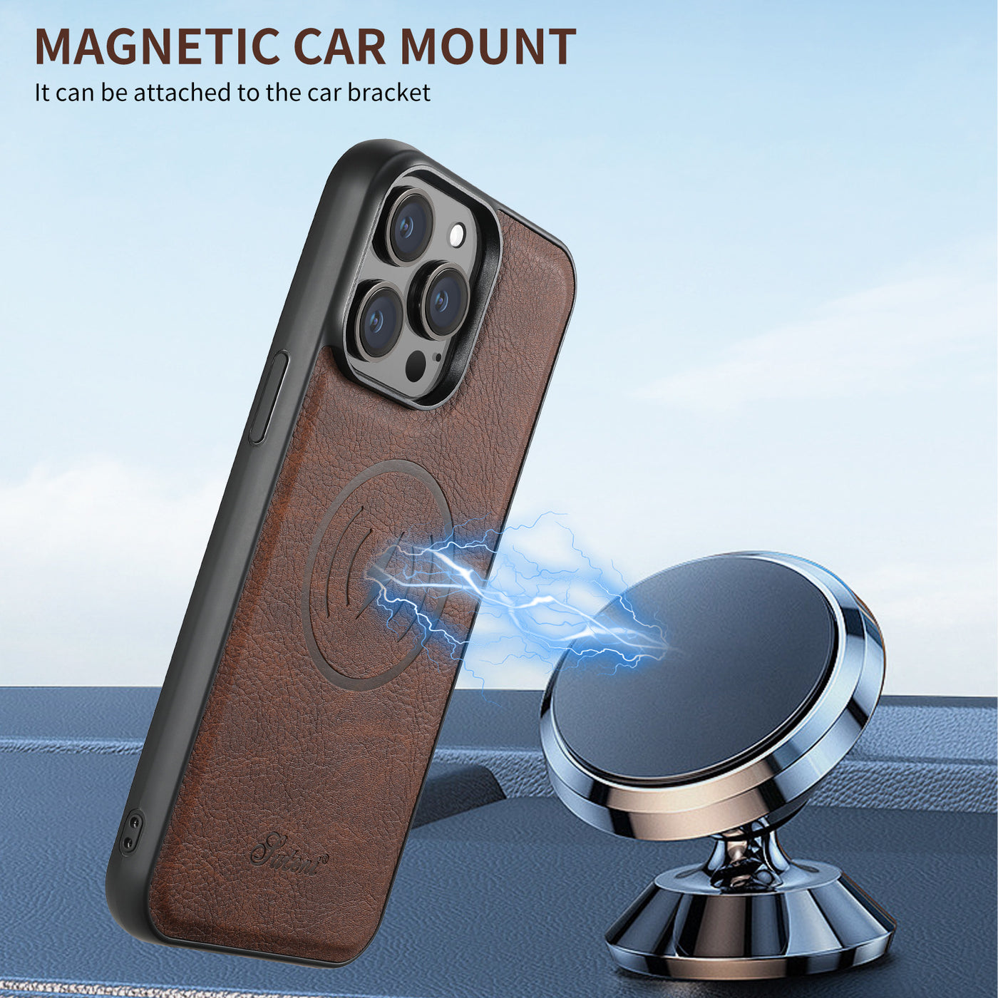 Mobile Phone Leather Phone Case Magnetic Card Holder Wireless Charger