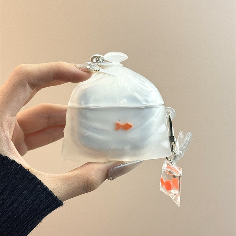 White Transparent Garbage Bag Goldfish Pendant Bluetooth Earbuds Case